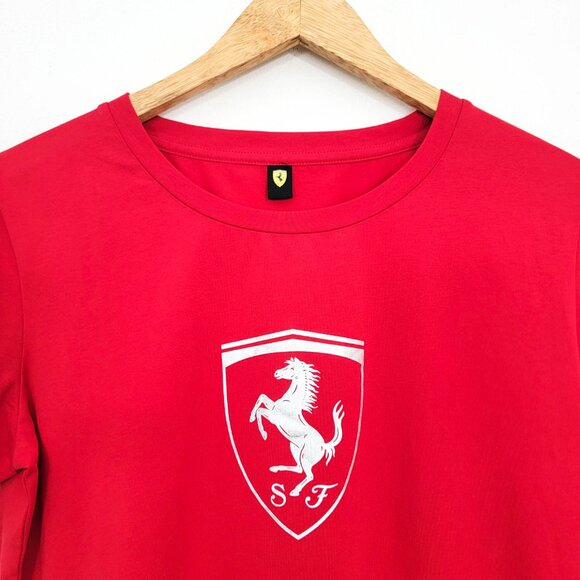 Ferrari Designer Logo Ruched T-Shirt Red Medium - Picture 2 of 5